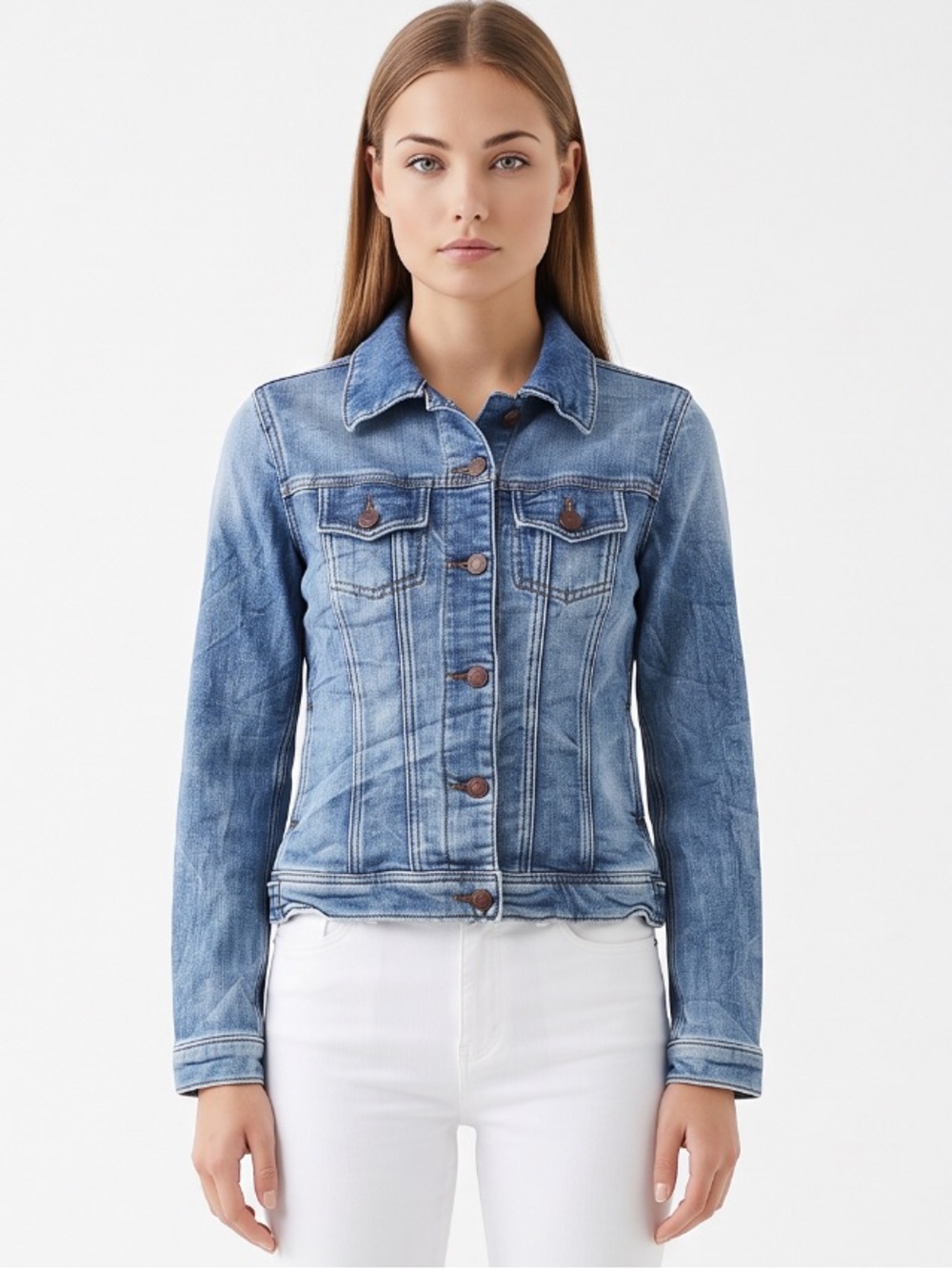 🌻EUC Zara Z1975 Denim Trucker Jacket Blue Faded Vintage Wash Stretch Small
